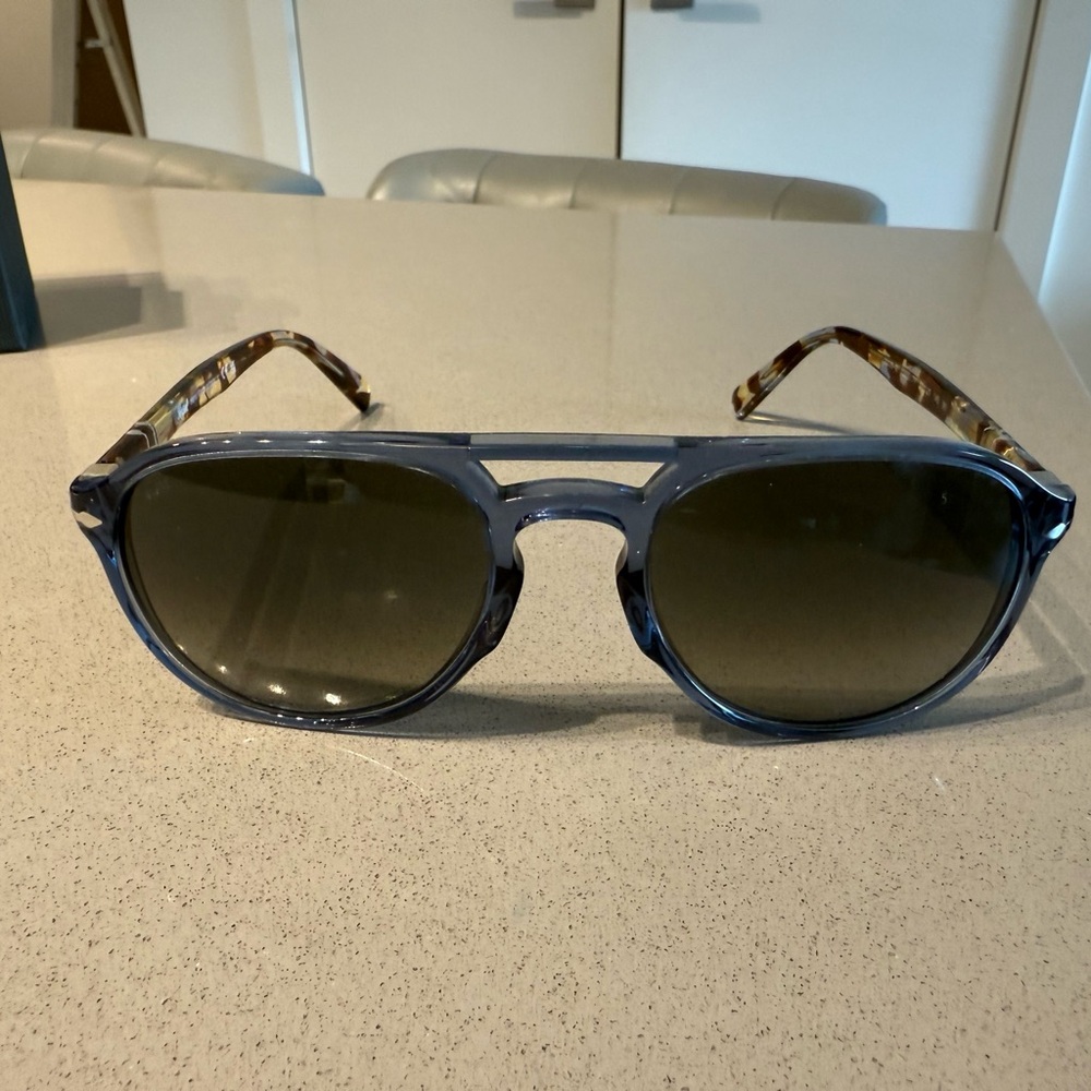 Persol Blue and Brown Sunglasses with Double Bridge and Tortoiseshell Arms